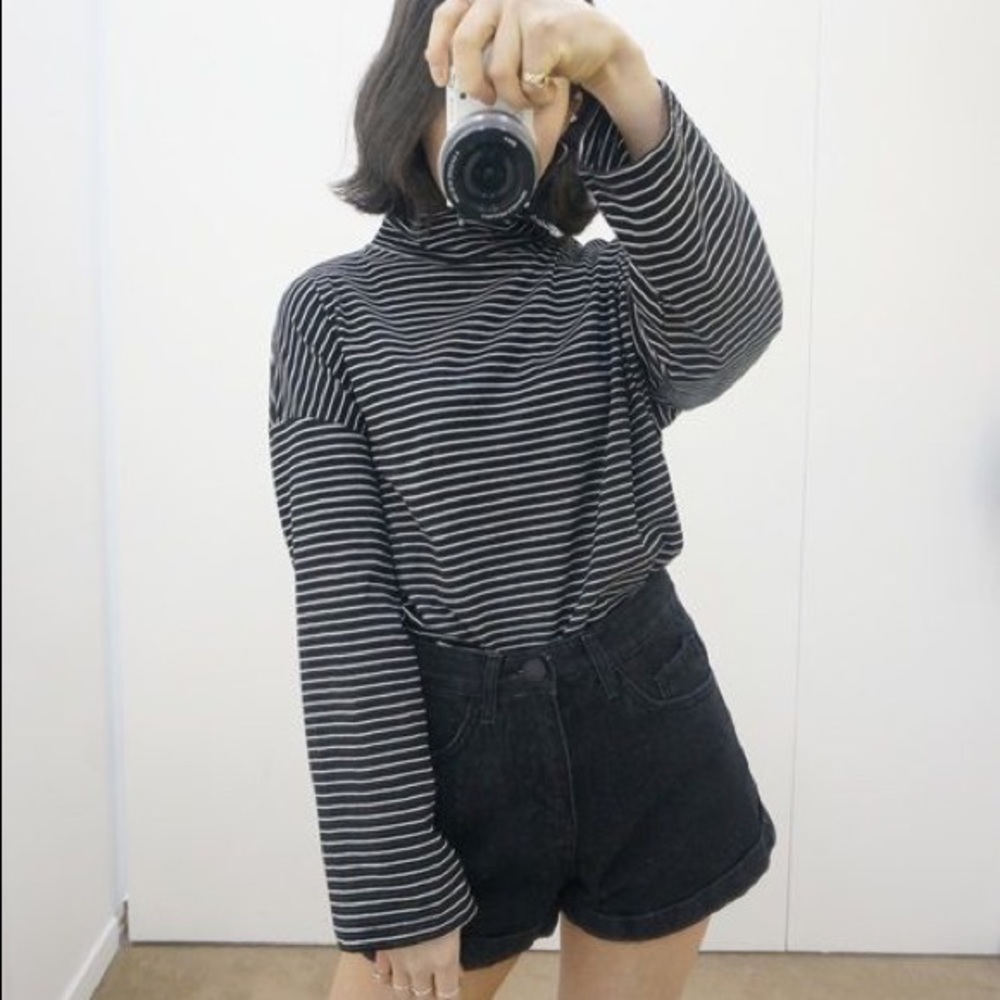 MIXXMIX Mock Neck Striped Long Sleeve Shirt